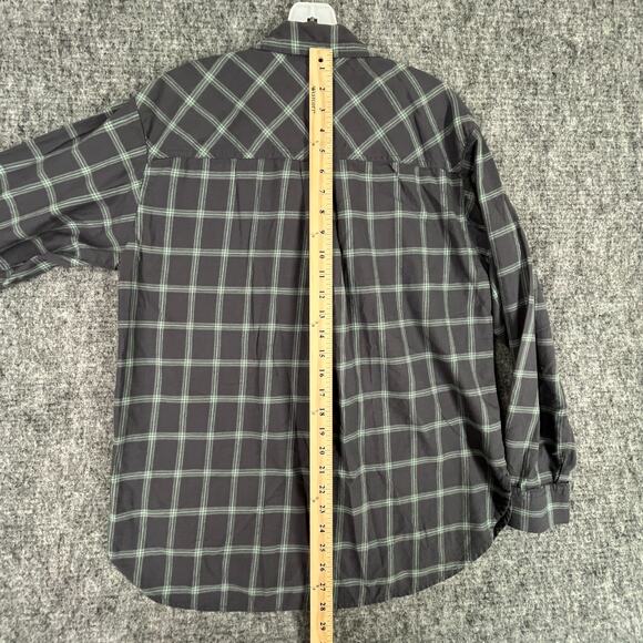 LOFT Womens Plaid Button Up Tunic Shirt M Grey‎ Relaxed Tomboy Chore Cottagecore - Picture 8 of 9